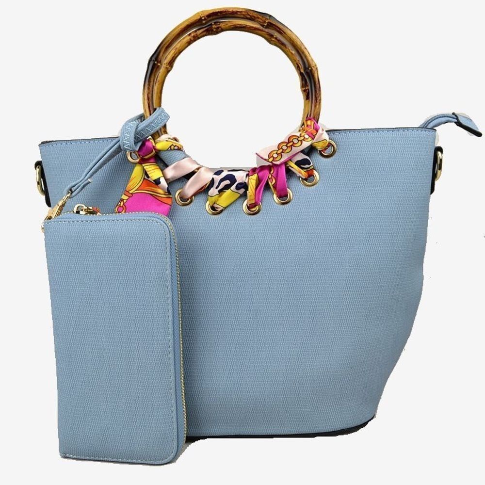 Accent Bamboo Scarf Handle Satchel & Wallet Set